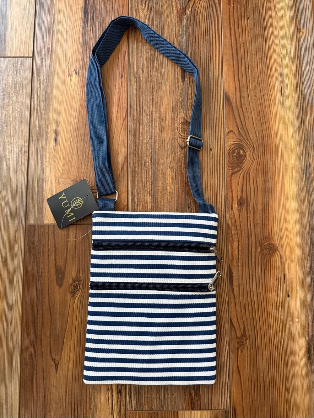 Navy & White Striped Messenger Crossbody Bag